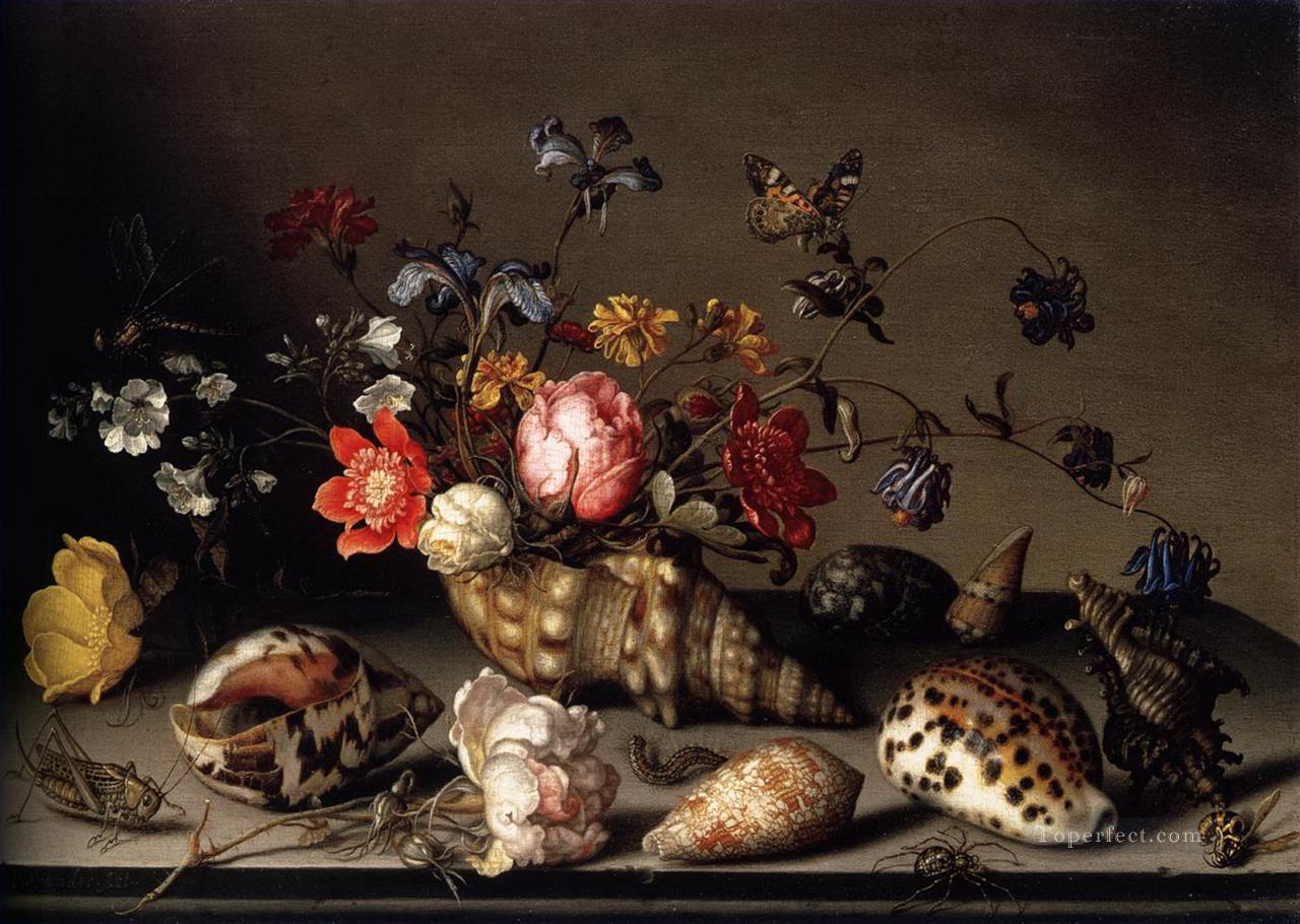 balthasar van der ast still life of flowers shells and insects Flowering Oil Paintings